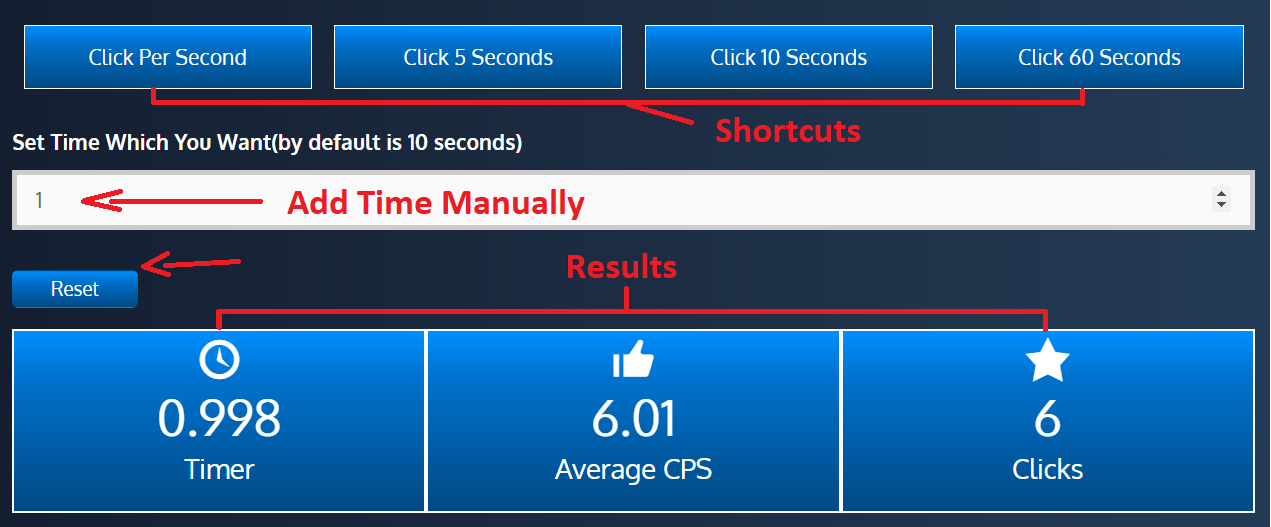 Click Speed Test CPS Test Online. Challenge yourself to measure Clicks Per Second  Clicks in 5 Seconds How fast can you click in 5 seconds? Start the game by  clicking on the