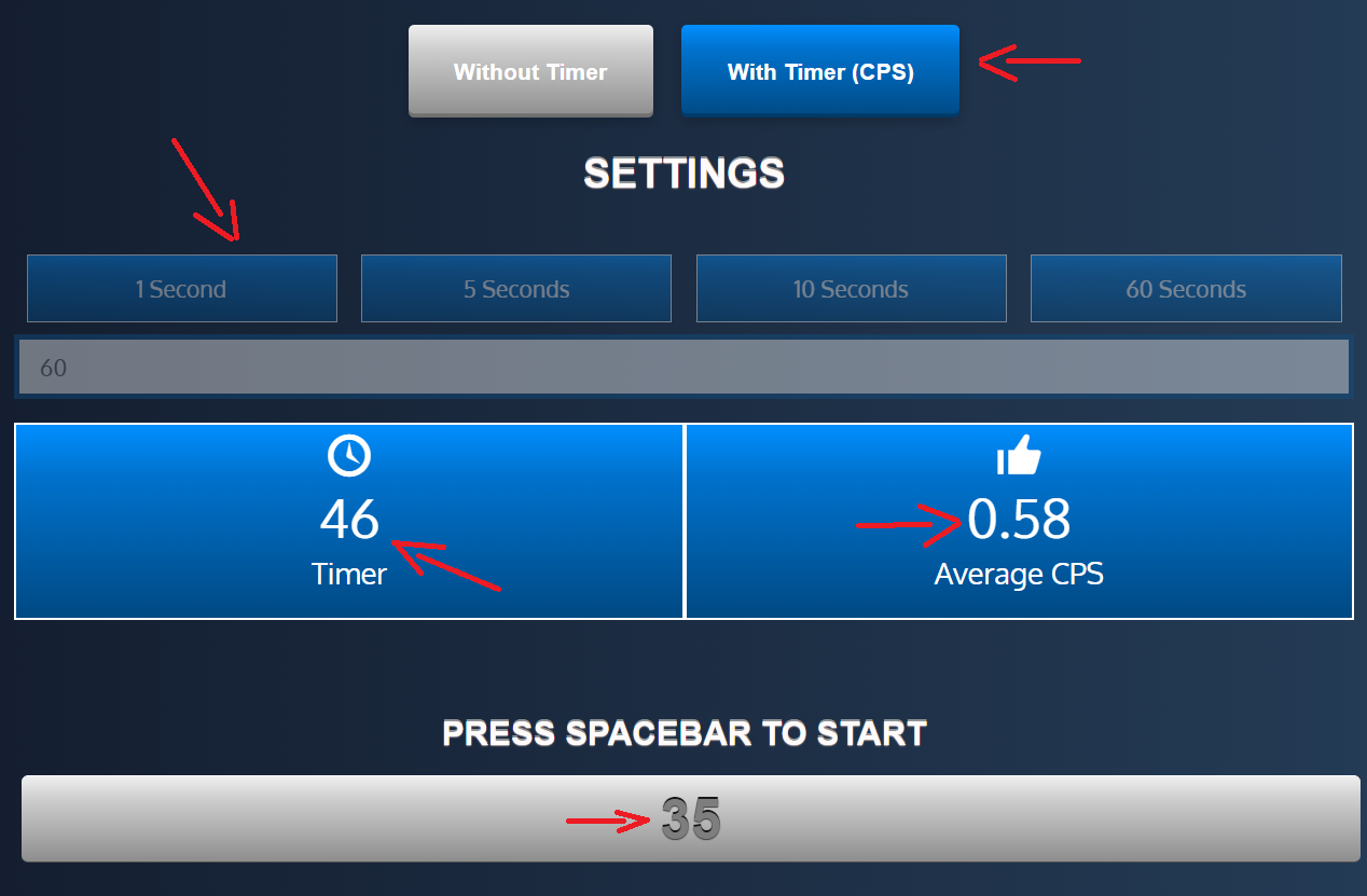 spacebar counter with timer and cps