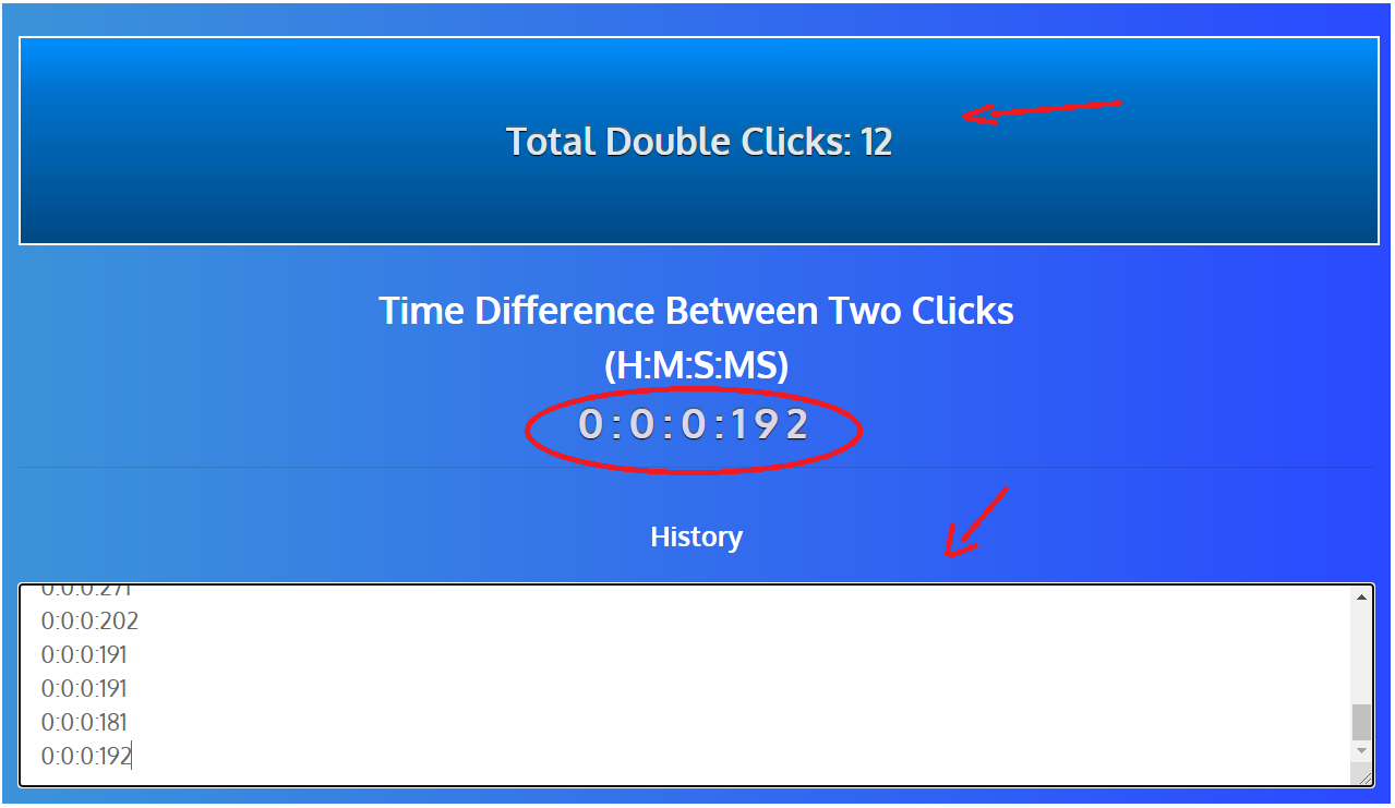 Online Double click Test With Counter Time Diff In Two Clicks